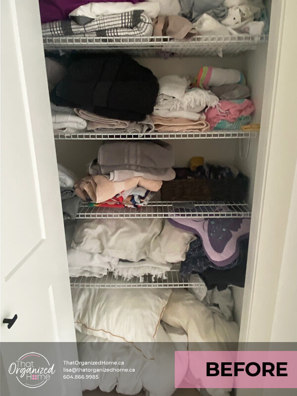Linen closet organizer | That Organized Home by Lisa Guiel